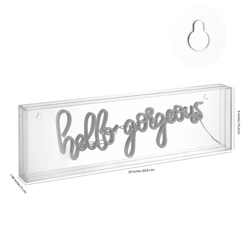 Hello Gorgerous 20" Contemporary Glam Acrylic Box USB Operated LED Neon Light