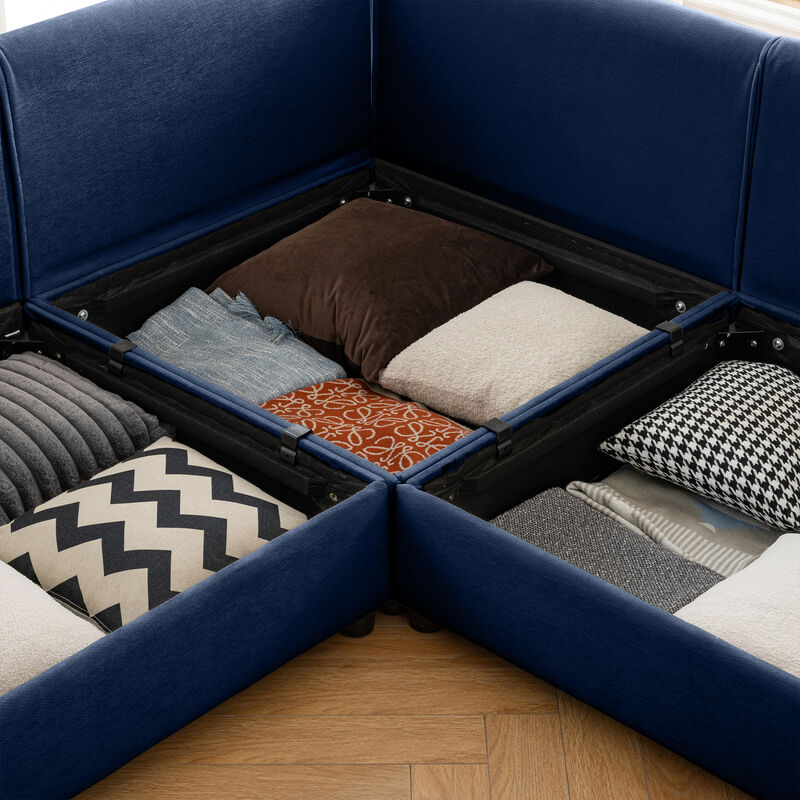 Merax Chenille Loveseat Sofa with 2 Ottomans and Hidden Storage
