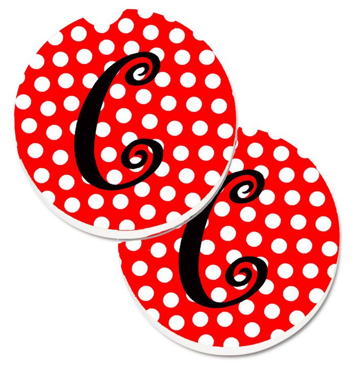 Caroline's Treasures Letter C Initial Monogram Red black Polka Dots Set of 2 Cup Holder Car Coasters CJ1012-CCARC, 2.56, Multicolor