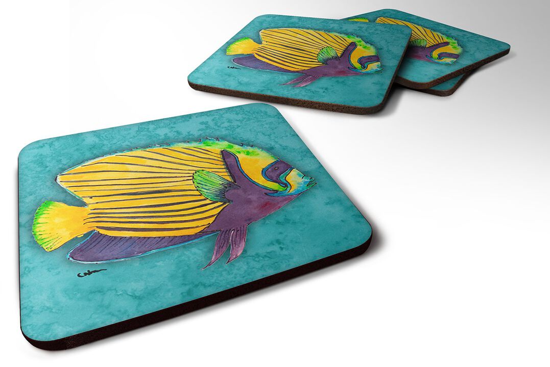 Caroline's Treasures 8674FC Fish Tropical on Teal Foam Coasters (Set of 4), 3.5 H x 3.5 W, Multicolor