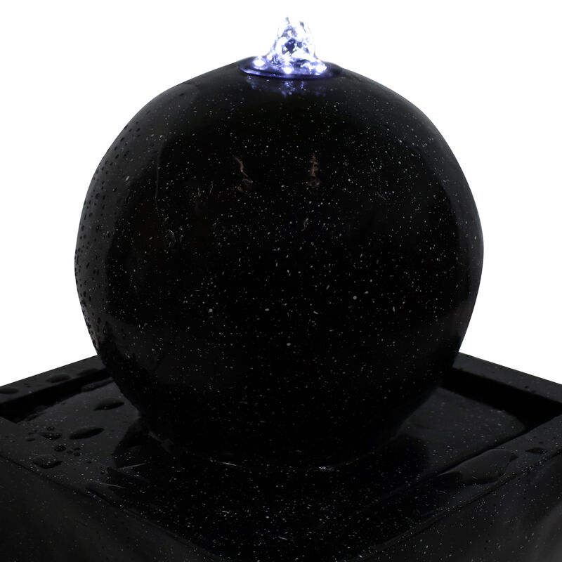 Sunnydaze Black Ball Solar Water Fountain with Battery/LED Lights - 30 in