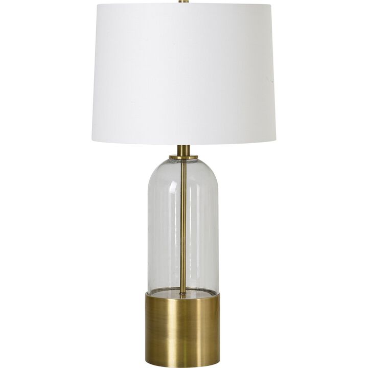 Set of 2 Antique Brass Table Lamp with Off White Cotton Shade 27.5"