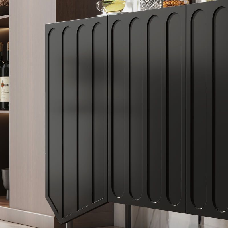 FUFU&GAGA Modern Black Sideboard with 4 Cabinet Doors, 2 Adjustable Shelves, and Tapered Legs (63" W x 31.5" H x 15.8" D), Black