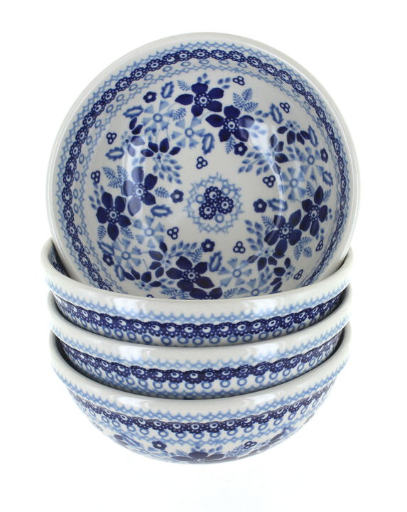 Blue Rose Polish Pottery Vintage Blue Daisy 4 PC Dessert Bowl Set