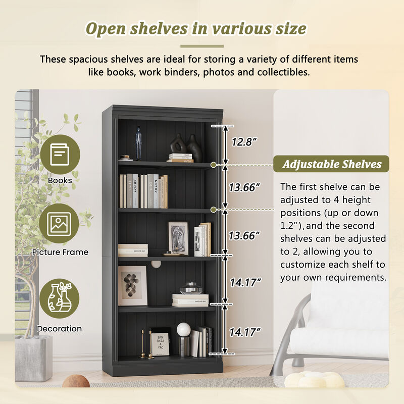 Merax 5-Tier Bookshelf Bookcase with Light Strip