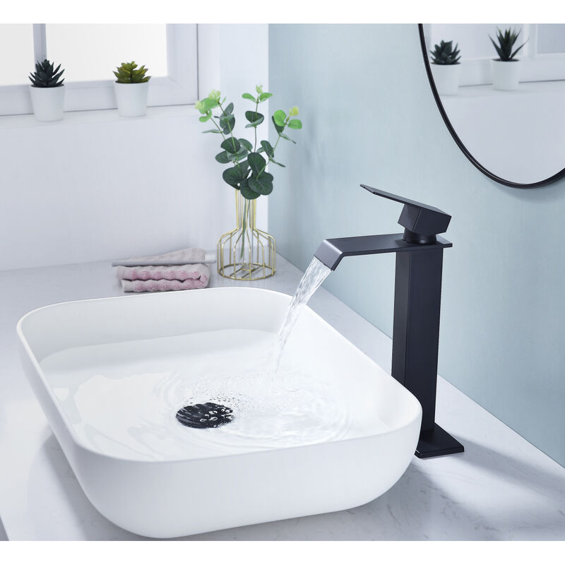 Waterfall Spout Bathroom Faucet, Single Handle Bathroom Vanity Sink Faucet