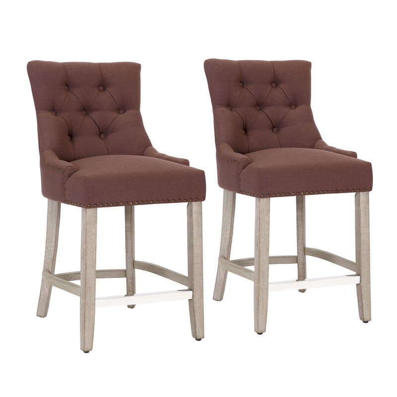 WestinTrends 24" Linen Fabric Tufted Upholstered Counter Stool (Set of 2)