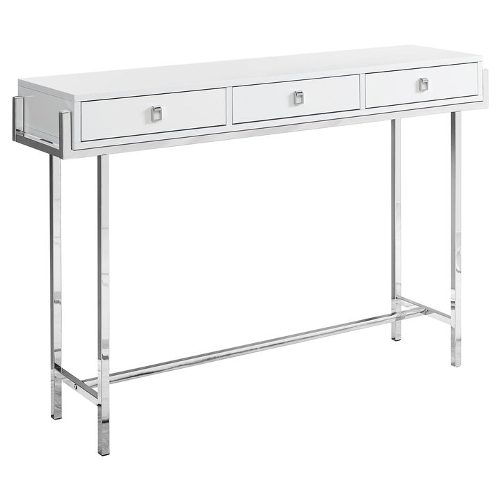 Monarch Specialties I 3297 Accent Table, Console, Entryway, Narrow, Sofa, Storage Drawer, Living Room, Bedroom, Metal, Laminate, Glossy White, Chrome, Contemporary, Modern Monarch Specialties I 3297 Accent Table, Console, Entryway, Narrow, Sofa, Storage Drawer, Living Room, Bedroom, Metal, Laminate, Glossy White, Chrome, Contemporary, Modern