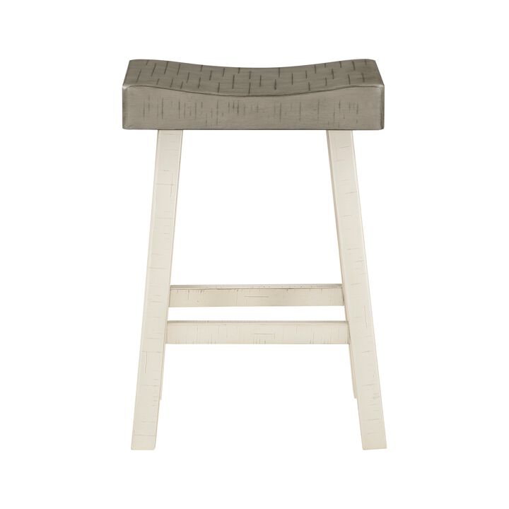 Casy 25 Inch Counter Height Stool, Saddle Seat, White Rubberwood, Set of 2 - Benzara