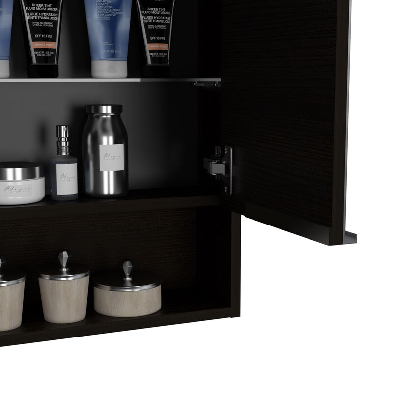 DEPOT E-SHOP Tatacoa Mirror Medicine Cabinet, One Open Shelf, Three Interior Shelves, Black