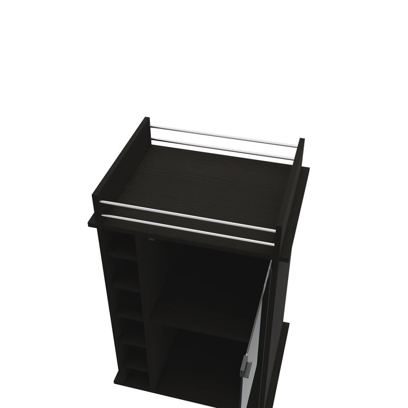 DEPOT E-SHOP Huali Bar Cart, Six Built-in Wine Rack, Glass Door, Four Casters, Two Shelves, Black