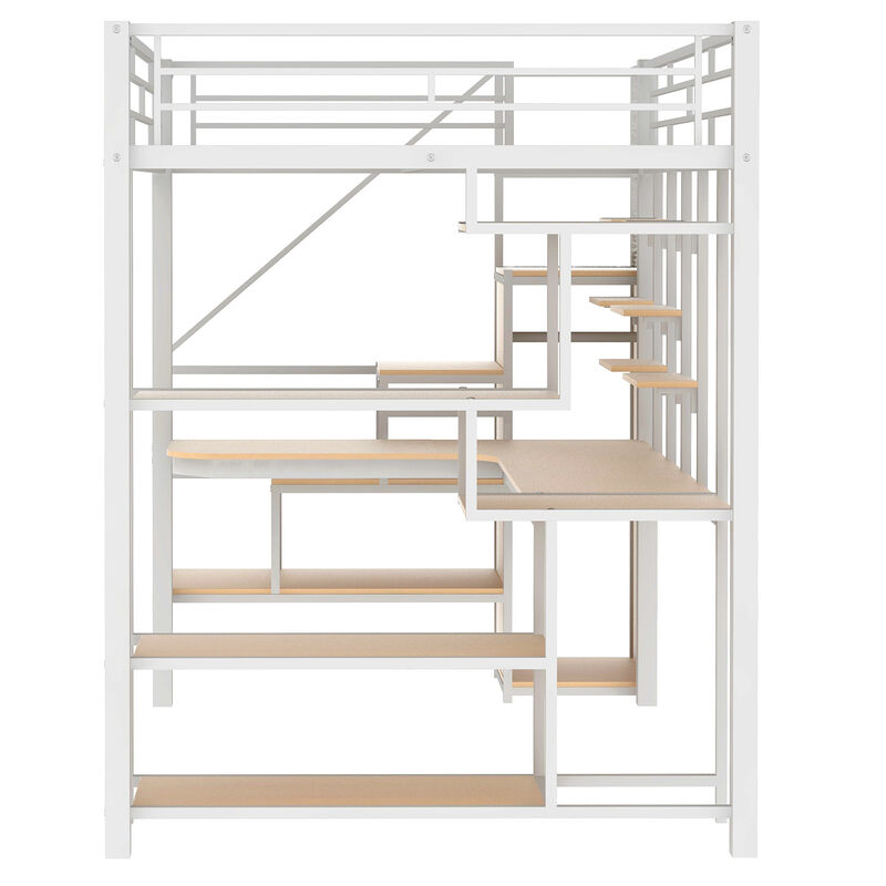 Merax Metal Loft Bed with Storage Staircase