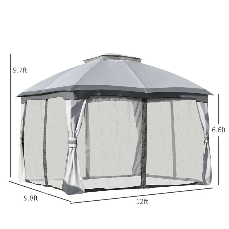 Gray Outdoor Haven: 10x12 Gazebo with Vented Canopy and Sidewalls