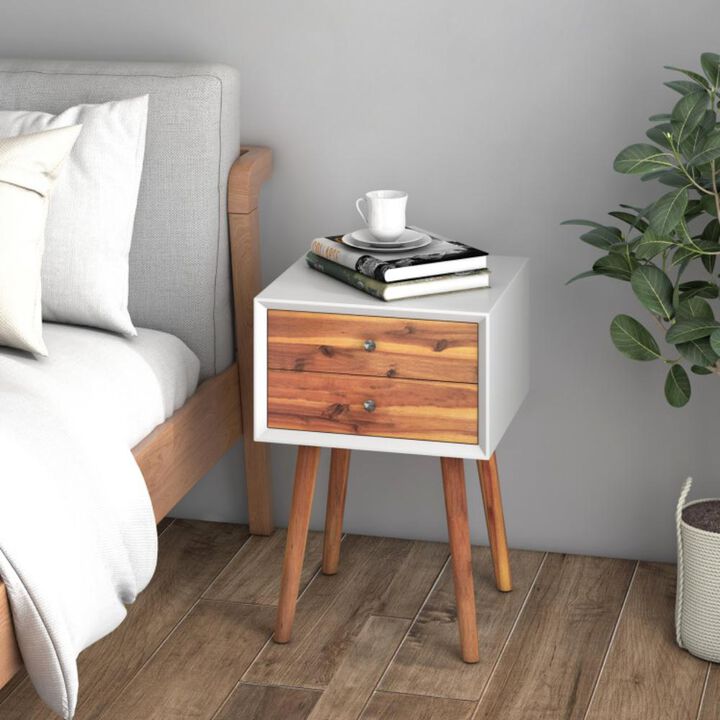 Hivvago Wooden Nightstand Mid-Century End Side Table with 2 Storage Drawers