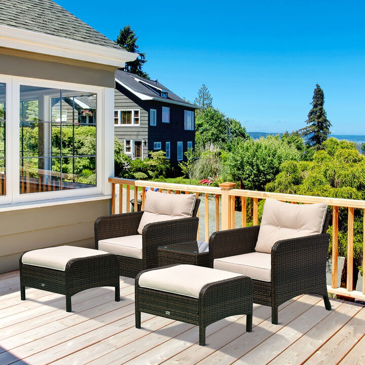 5 PC Outdoor Patio Conversation Chaise Lounge Chair w/ Coffee Table, Blue