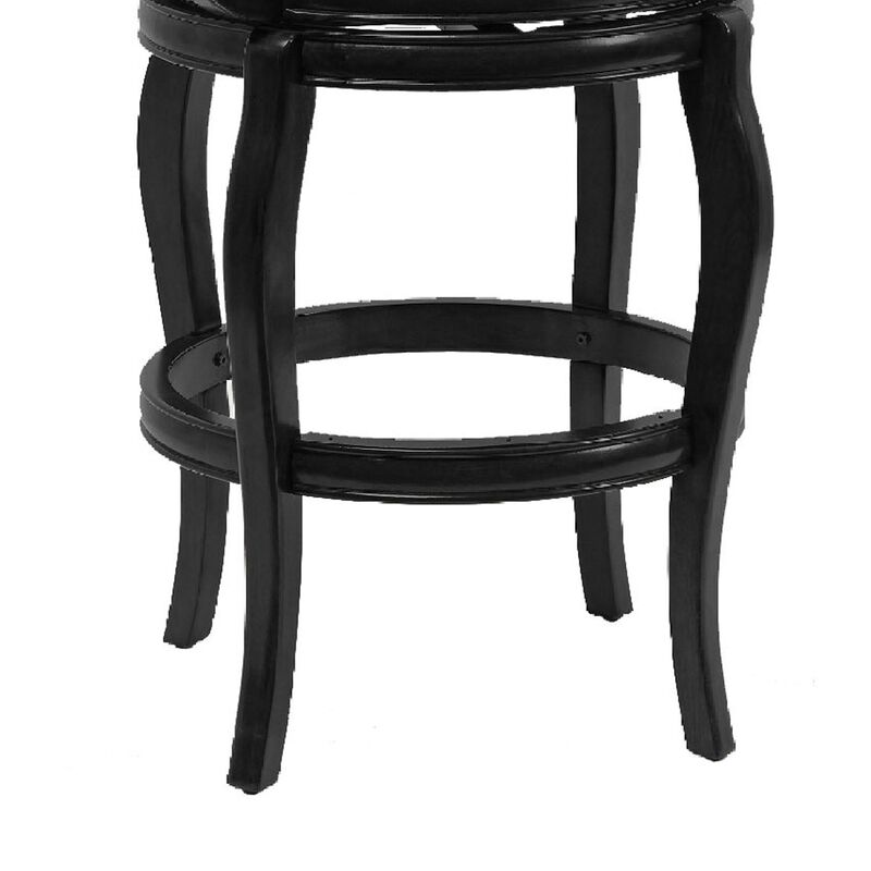 Hugo 29 Inch 360-Degree Swivel Barstool, Wood, Open Rolled Arms, Black-Benzara
