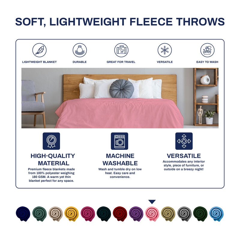 Versatile 50 x 60 Cozy Premium Fleece Throw Blanket - 12 Pack