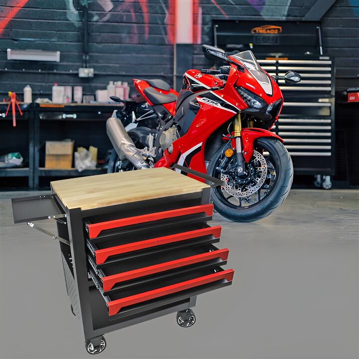 4-Drawer Rolling Tool Cart with Wooden Top Portable Storage Cabinet for Garage & Workshop