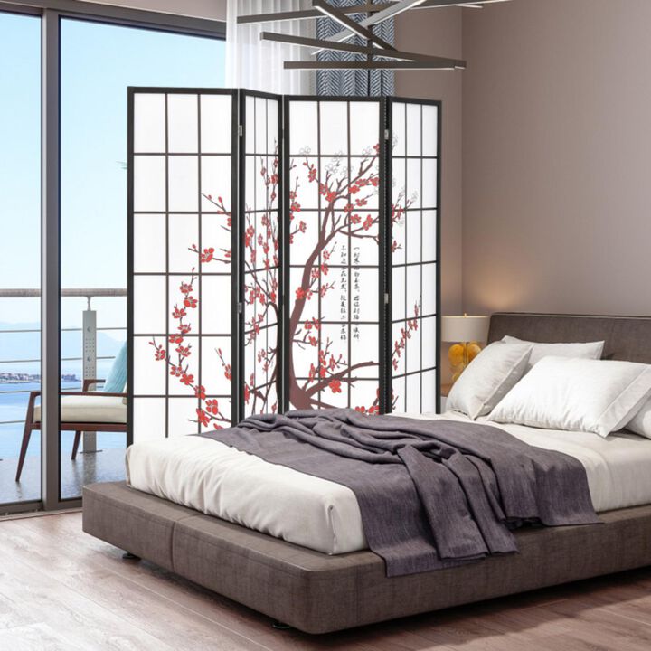 Hivvago 6FT Folding Decorative Oriental Privacy Screen with Plum Blossom Design for Home Office