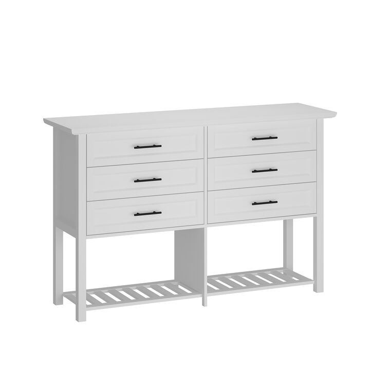 FUFU&GAGA 6-Drawer Storage Cabinet with Open Bamboo Shelf and Elegant Finish (55" W x 35.4" H x 15.7" D),White