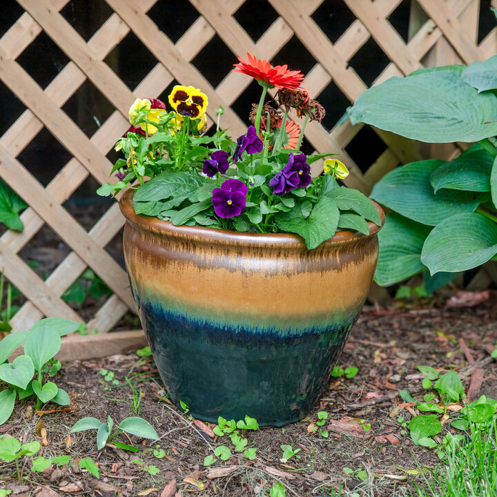 Sunnydaze 15 in Chalet High-Fired Glaze Ceramic Planter