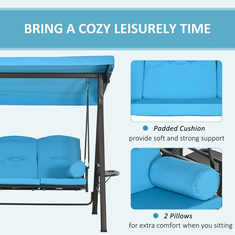 3-Person Outdoor Canopy Patio Cushioned Bench Patio Glider Swing Seat, Blue