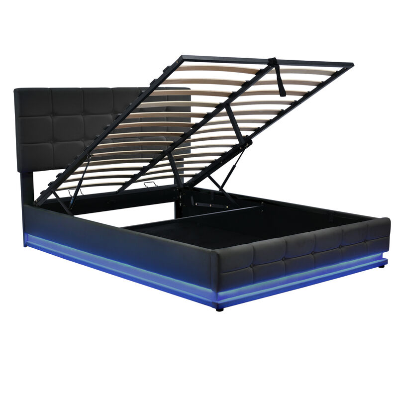 Tufted PU Upholstered Platform Bed With Hydraulic Storage System