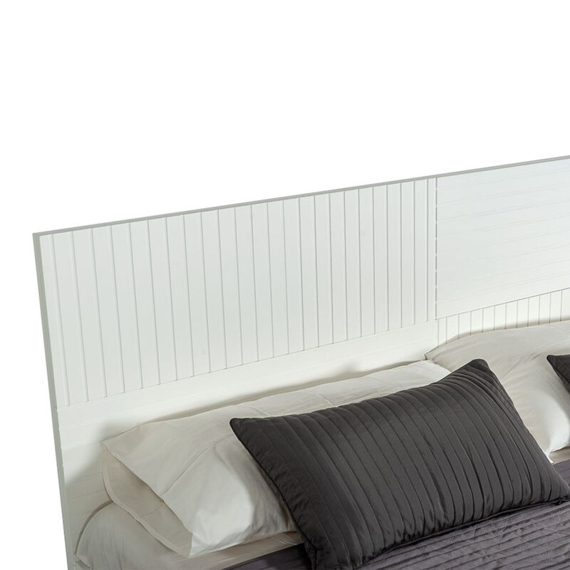 Noe Shin Full Size Platform Bed, Panel Headboard, White Matte Finish - Benzara