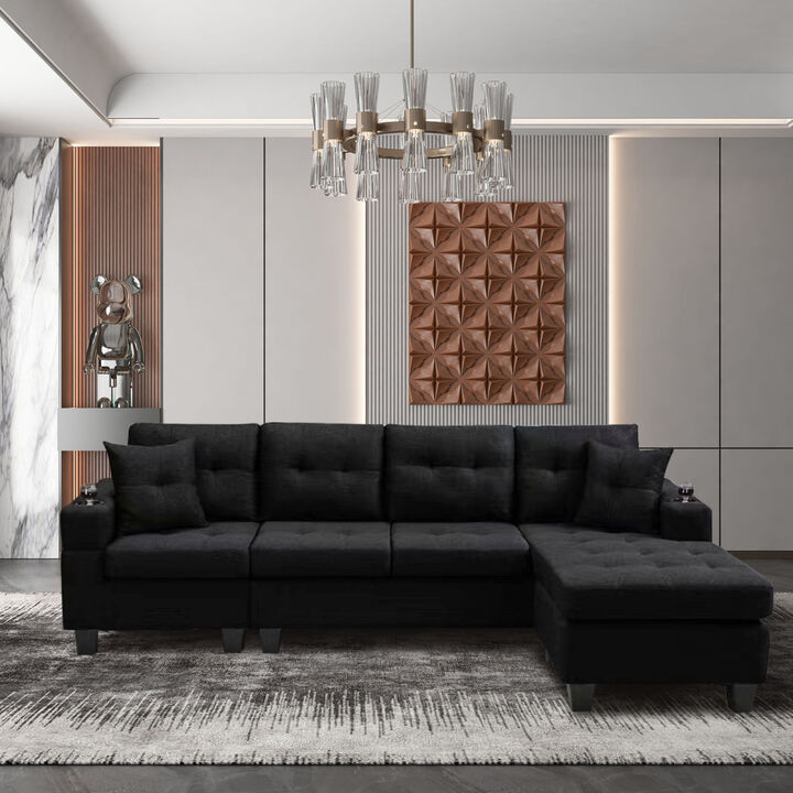 Mega Right Sectional Sofa With Footrest, Convertible Corner Sofa With Armrest Storage, Living Room