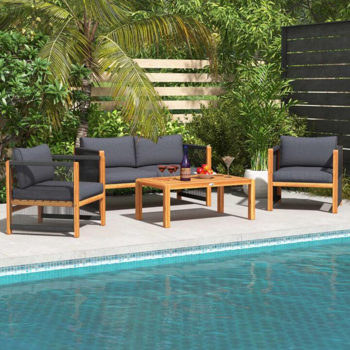 Hivvago 4 Pieces Acacia Wood Sofa Set with Cushions for Outdoor Patio