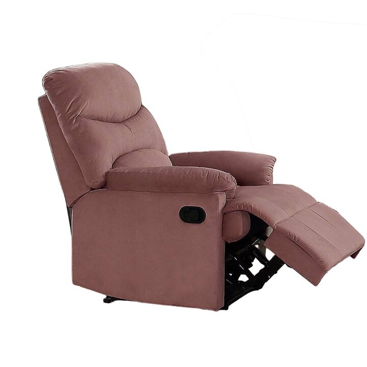 Karry Manual Recliner Chair, Cushioned Blush Pink Velvet, Solid Wood - Benzara