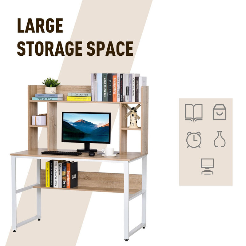 Oak Wood Office Center: Computer Desk with Hutches and Shelves