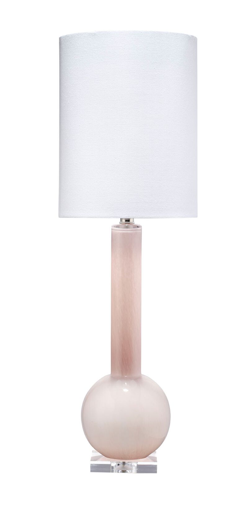 Studio Table Lamp, Leaf Green Glass With Tall Thin Drum Shade, Pink