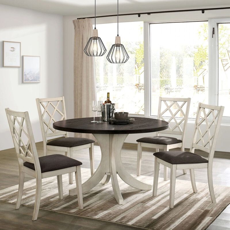 Solid Wood Antique White Chairs, Grey Cushion