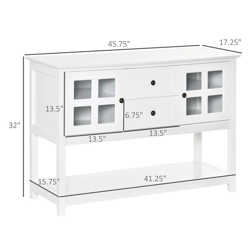 White Kitchen Buffet: Sideboard Cabinet with Glass Doors and Shelves