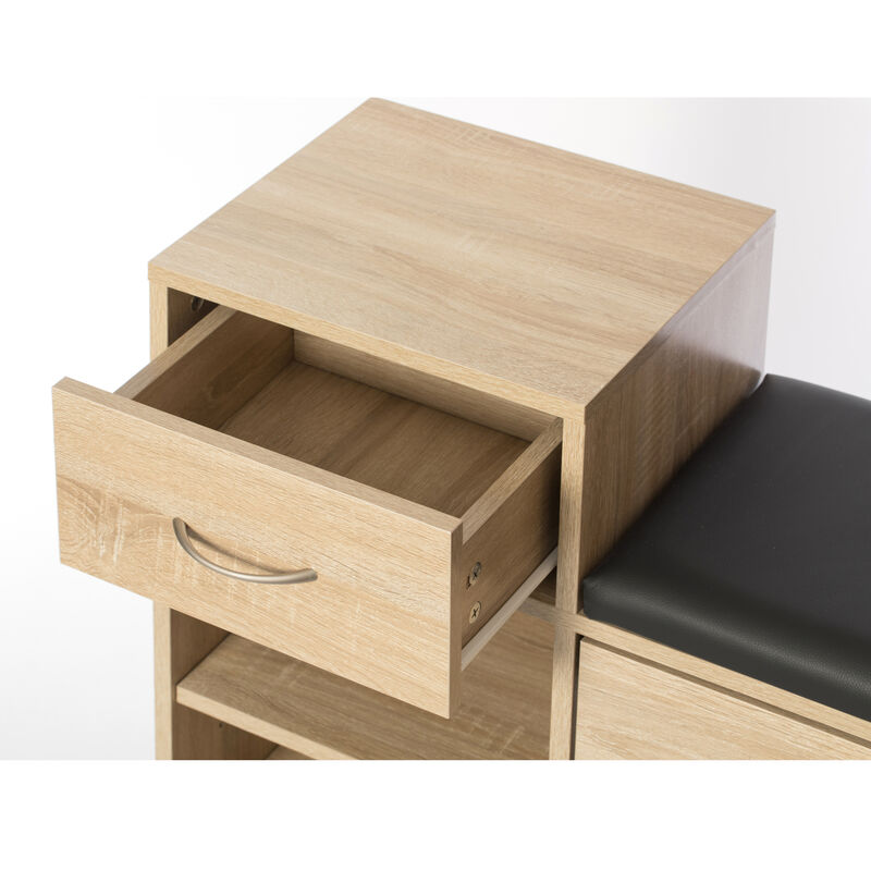 Wooden Entryway Shoe Storage Bench with Cushion, Oak