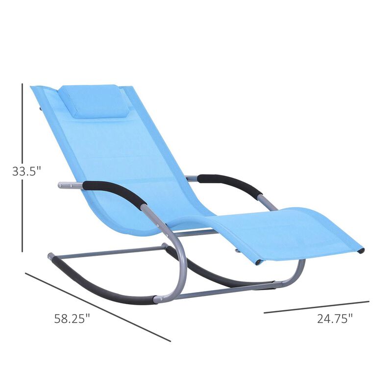 Blue Weather-Resistant Lounger: Chaise Rocker with Detachable Pillow