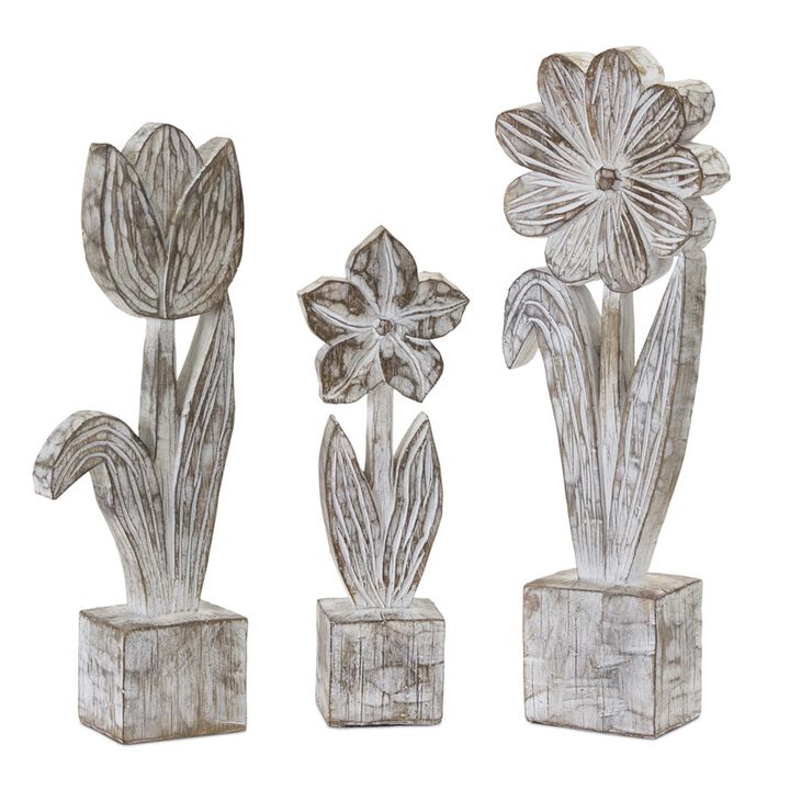 Decorative Potted Flowers Set of 3 in Resin and Stone Powder