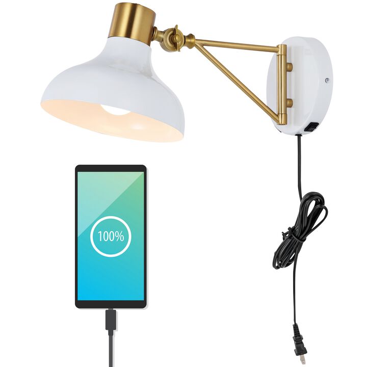 Lynn Swing Arm Modern Midcentury Iron USB Charging Port LED Sconce