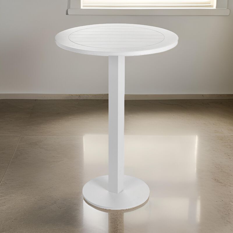 Keli 43 Inch Outdoor Bar Table, White Aluminum Frame, Foldable Design - Benzara