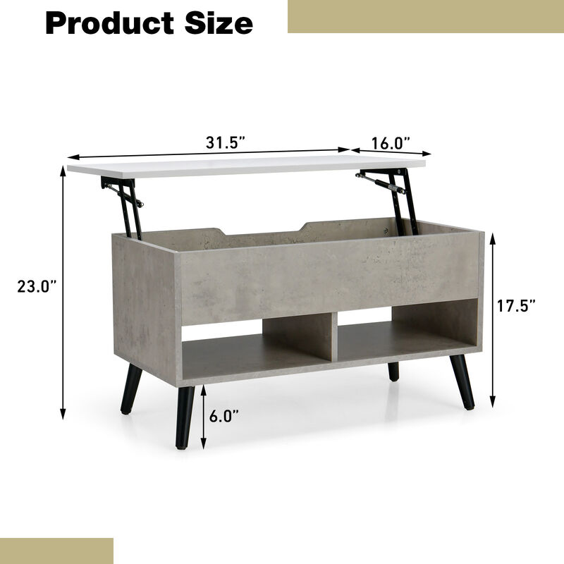 31.5 Inch Lift Top Coffee Table with Hidden Compartment and 2 Storage Shelves