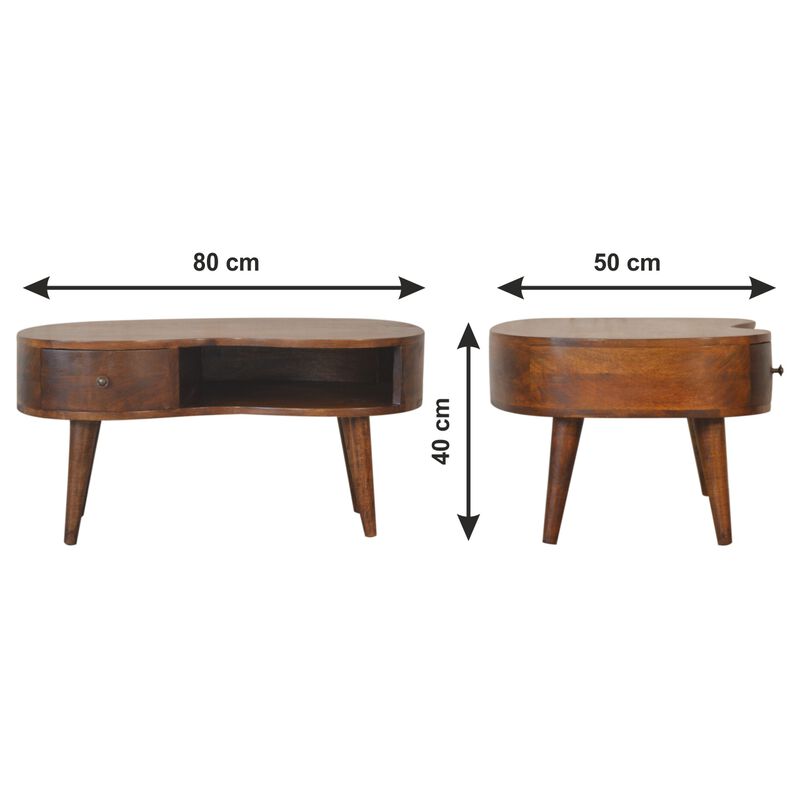 Solid Wood 1 Drawer Chestnut Wave Coffee Table
