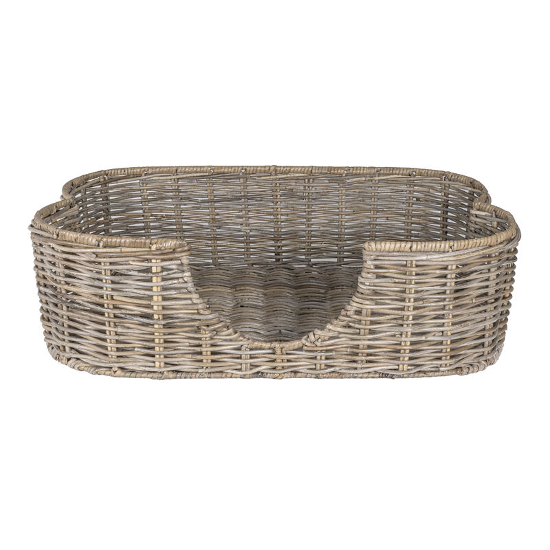 Scallop Tropical Handwoven Rattan Dog Bed with Machine Washable Cushion