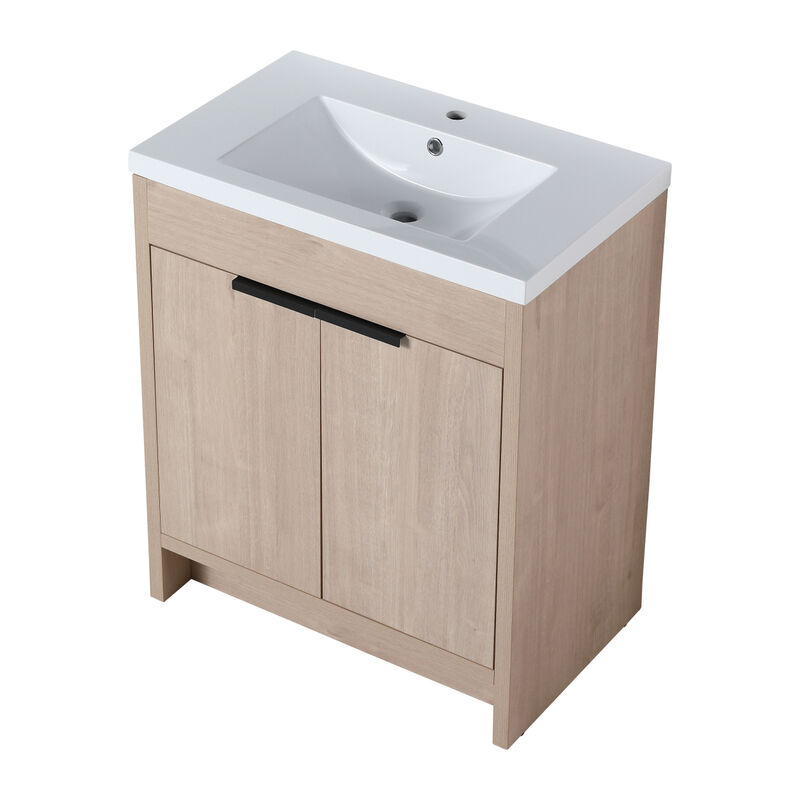 30" Freestanding Vanity with White Resin Sink & 2 Soft-Close Doors
