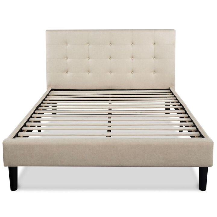 Platform Bed Frame with Button Tufted Upholstered Headboard