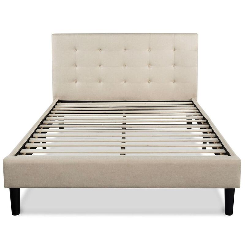 Platform Bed Frame with Button Tufted Upholstered Headboard