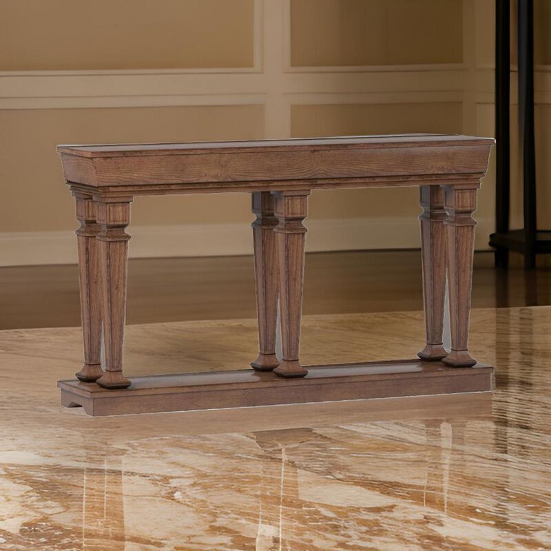 Wooden Console Table with One Bottom Shelf, Oak Brown-Benzara