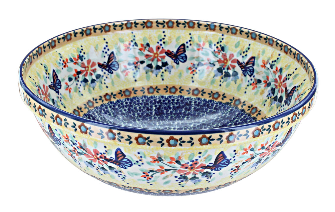 Blue Rose Polish Pottery Sunflower Large Serving Bowl