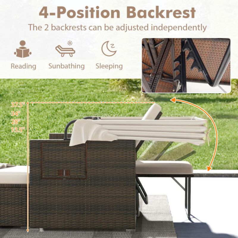 Hivvago Outdoor Patio Rattan Daybed with Retractable Canopy and Adjustable Backrests