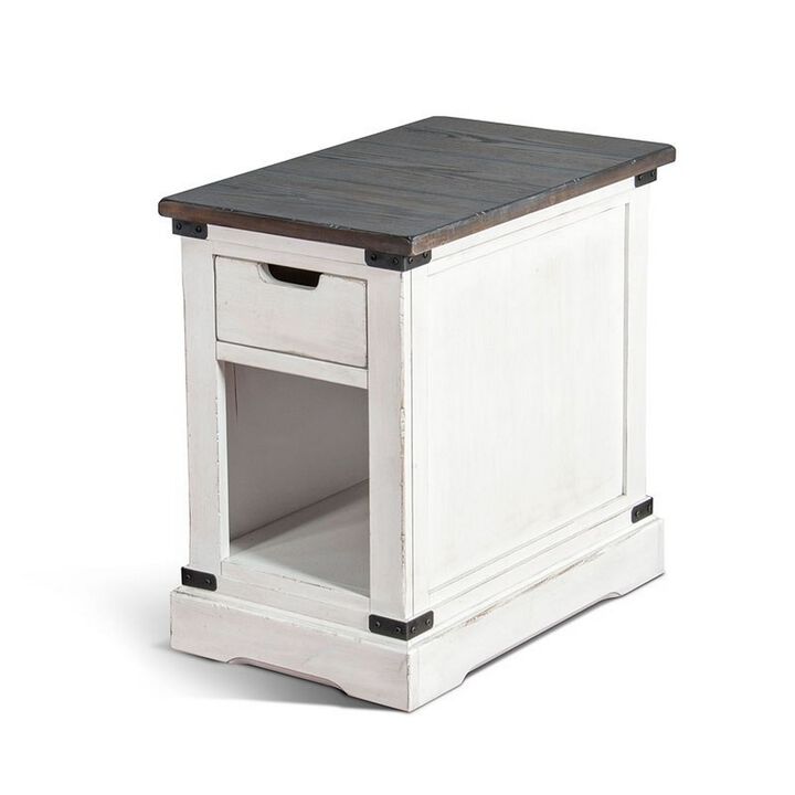Laibi Side Table, French Country White, Brown Mahogany Wood, 26x16 Top - Benzara
